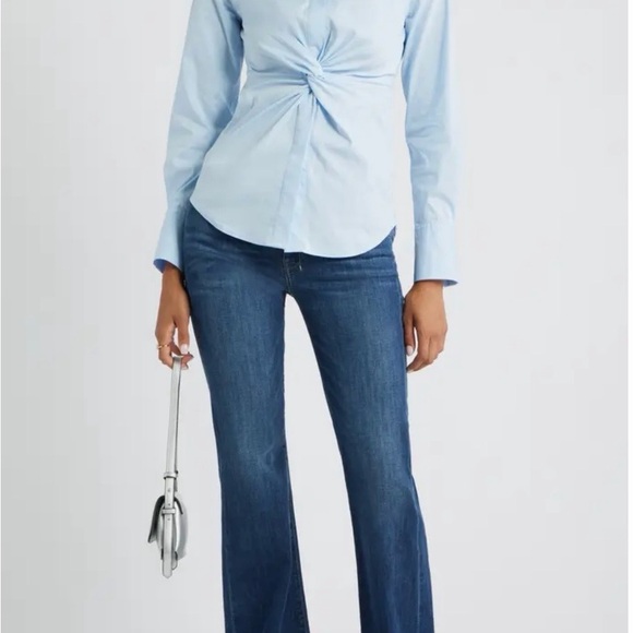 Open Edit Twist Front Stretch Cotton Blend Button-Up Shirt Size Large NWOT - Picture 2 of 6